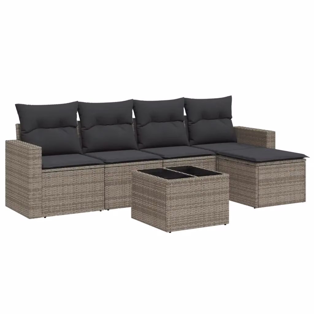 Set Divano da Giardino a L vidaXL in Polyrattan Grigio con 6 Pezzi e Cuscini Imbottiti – 2