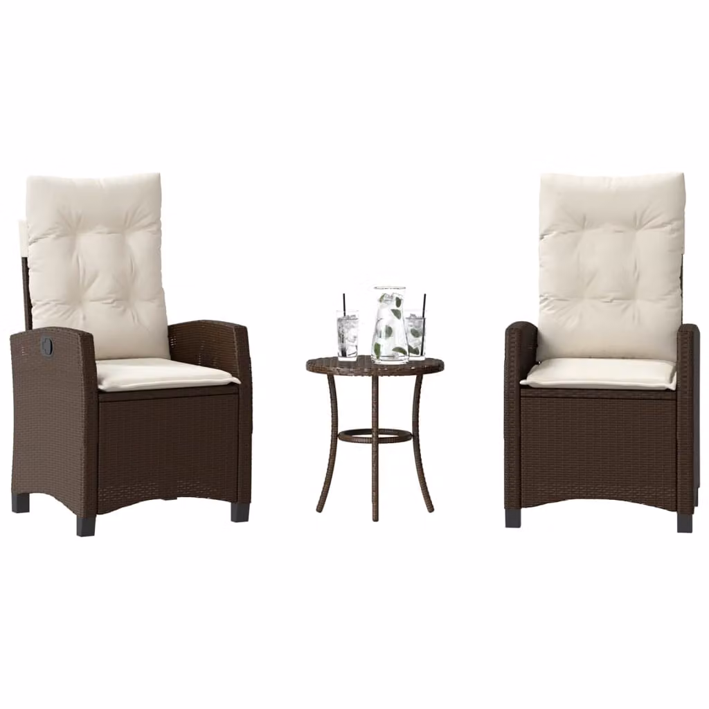 Set Bistrò vidaXL in Polyrattan Marrone con Cuscini Bianchi per Giardino e Balcone