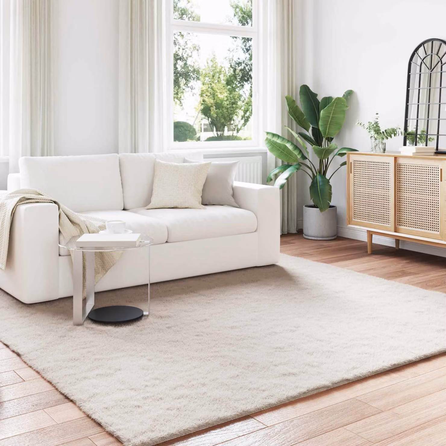vidaXL Tappeto antiscivolo in ecopelliccia beige modello OLITE per soggiorno e camera da letto
