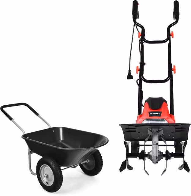 Dissodatore elettrico e coltivatore e carriola da giardino con 2 ruote, Mini coltivatore e carrello resistente
