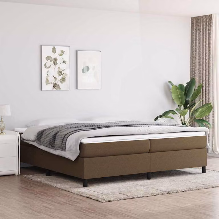 Struttura Letto a Rete a Molle vidaXL in Tessuto Marrone con Doghe Curvate L: 200 cm, P: 200 cm, H: 35 cm