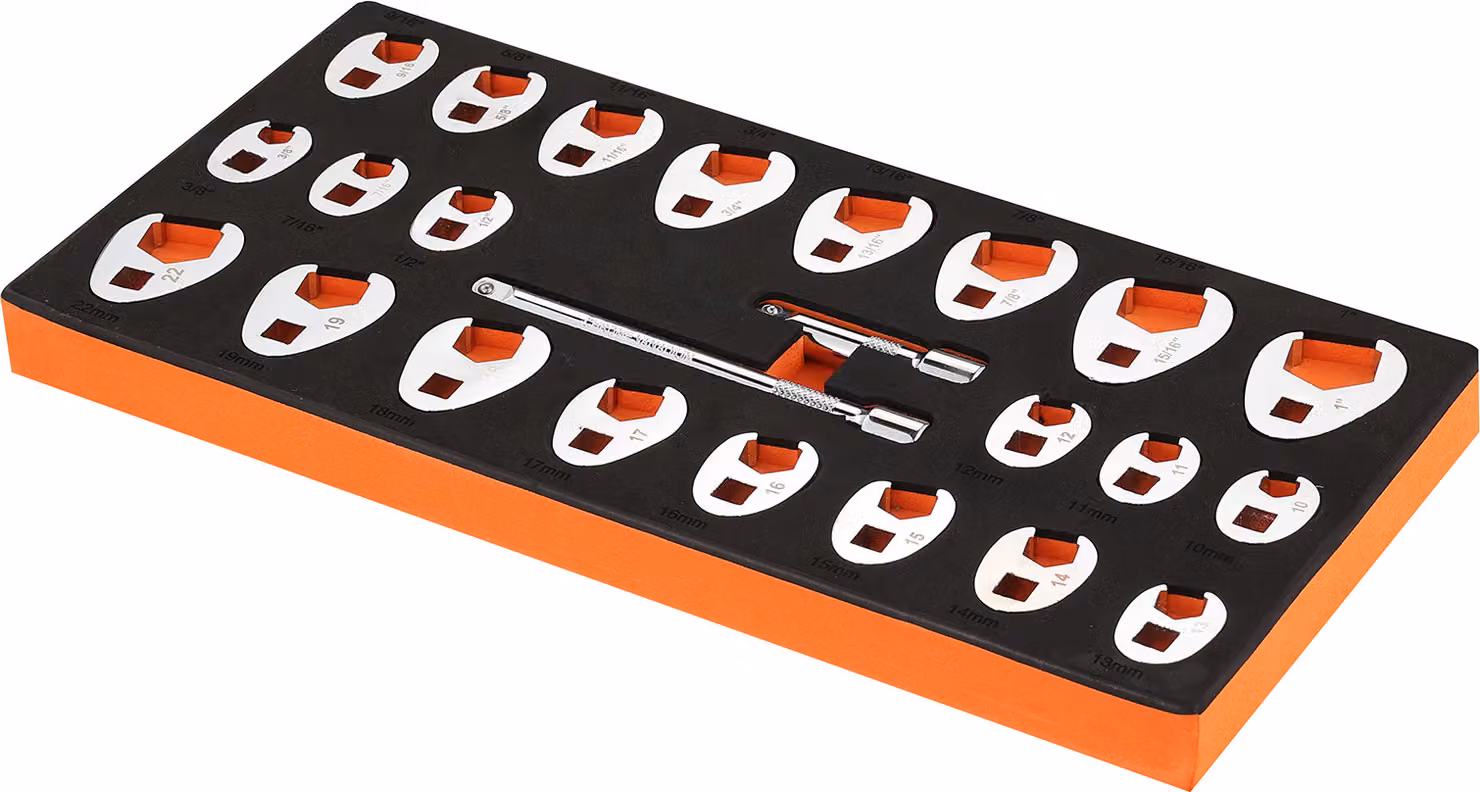 SucceBuy Set di chiavi a bussola da 3/8 di pollice, 24 pezzi con 2 aste di prolunga, SAE 3/8-1 pollice e metrico 10-22 mm, acciaio CR-MO, contenitore per utensili in EVA