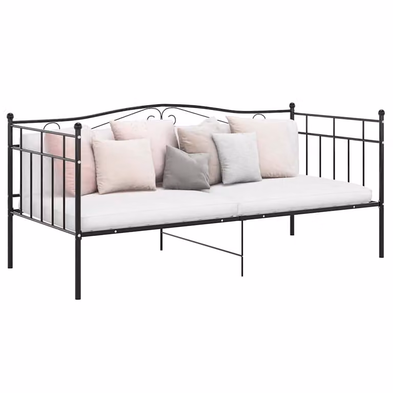 vidaXL Divano Letto Moderno in Metallo Nero con Rivestimento in Tessuto L/P/H: 90 x 200 cm