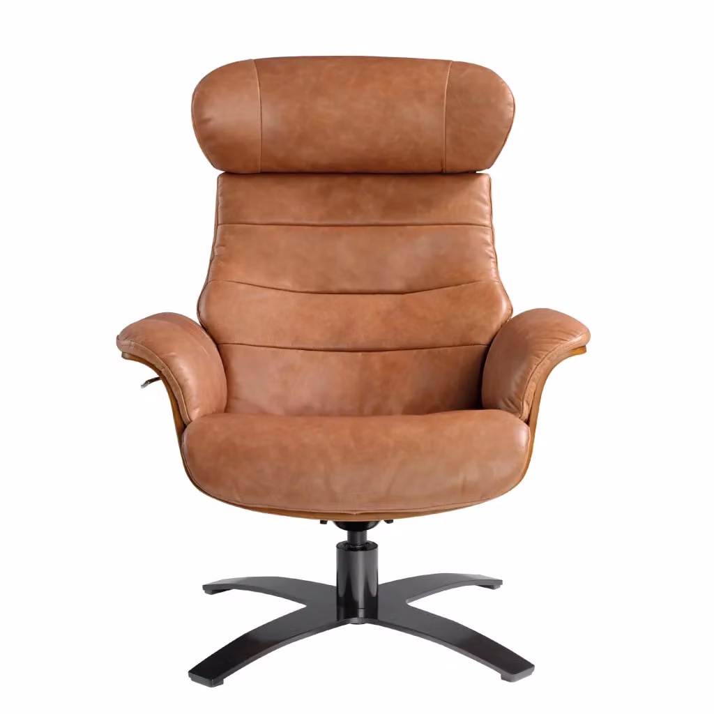 Poltrona relax girevole e reclinabile Angel Cerdà in pelle marrone con struttura in legno e metallo – 2