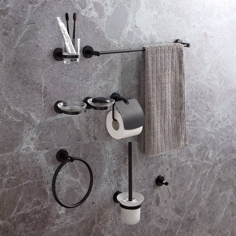 Set di accessori da bagno IPERBRIKO in metallo nero opaco con montaggio a parete – 2