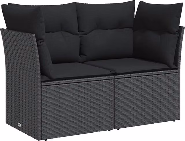 Divano da Giardino con Cuscini 2 Posti-Sofa da giardino nero in polyrattan 137294