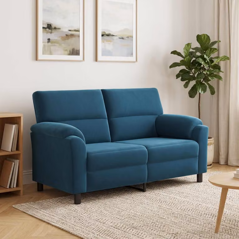 Divano moderno vidaXL in velluto blu con struttura in metallo e coperture rimovibili L: 174 cm, P: 85 cm, H: 93 cm