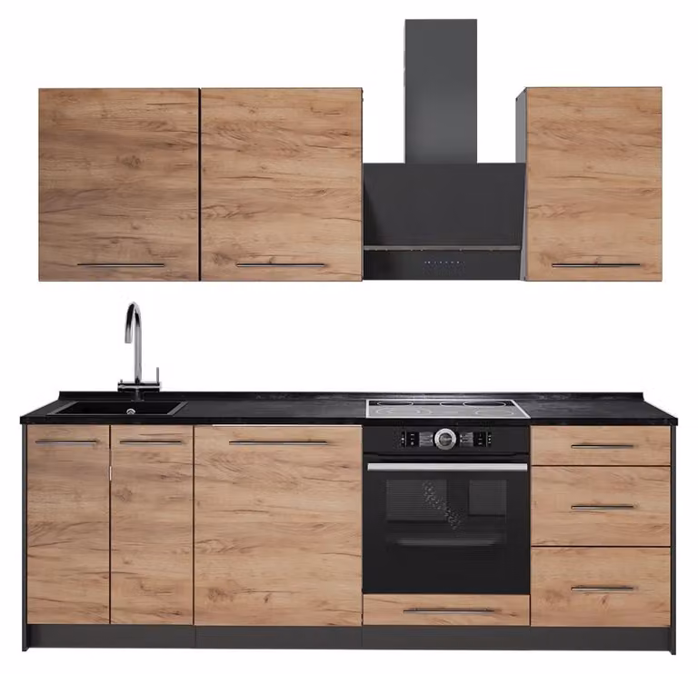 Cucina componibile Vicco Fame-Line Rovere dorato/Bianco 230 cm, PL Antracite, Model 64037