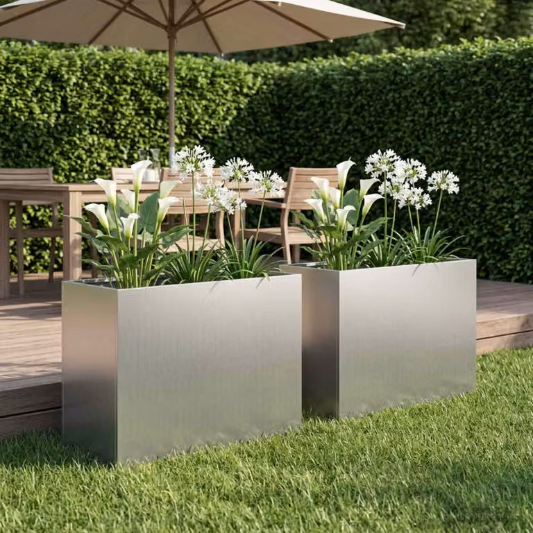 Set di 2 vasi da giardino vidaXL in acciaio zincato argento L: 60 cm, P: 30 cm, H: 40 cm