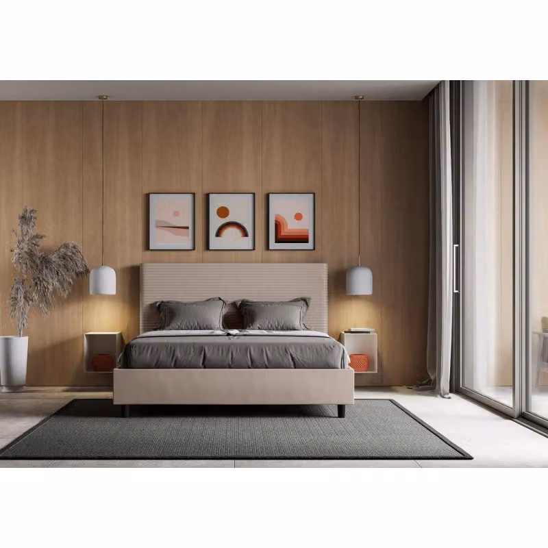 Letto matrimoniale alla francese imbottito Ityhome in similpelle beige L/P/H: 210 x 150 x 122 cm – 2