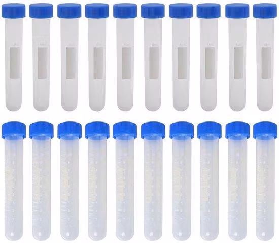 Dailygoody - Provette per centrifugazione - Materiale di consumo per laboratori - 10 ml - Fondo rotondo - Provette in plastica - Adatte per laboratori - Colore: bianco, blu trasparente