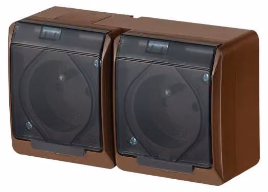 presa doppia per superficie marrone 250 V 5322-05 con coperchio trasparente
