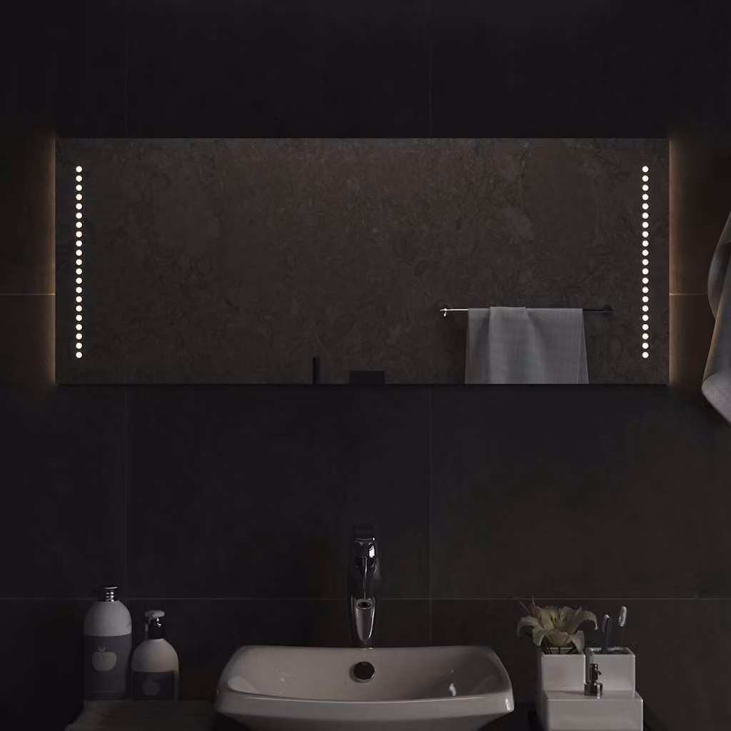 Specchio da bagno con luci LED vidaXL, rettangolare, nero, L: 100 cm, H: 40 cm, P: 1 cm