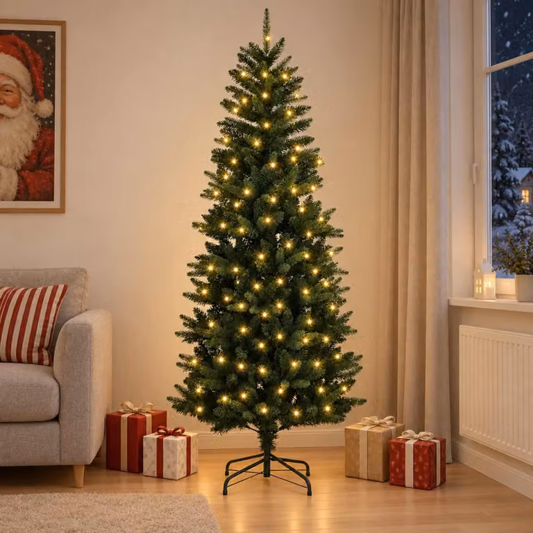 Albero di Natale artificiale pieghevole, altezza 240 cm, con 300 luci a LED