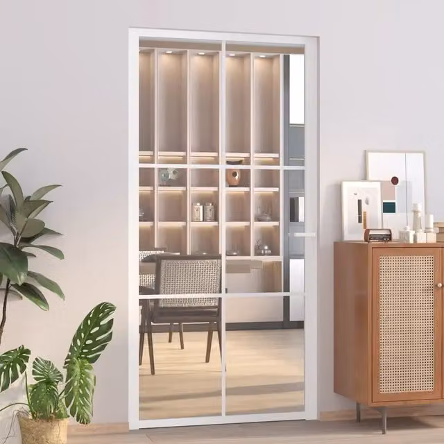 Porta in vetro e alluminio moderna vidaXL, reversibile, Bianco e Trasparente, L: 102,5 cm, H: 201,5 cm