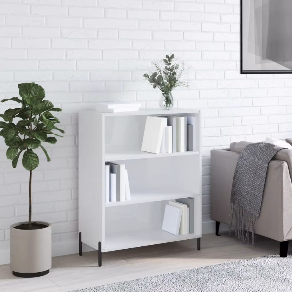 Scaffale moderno a parete vidaXL Bianco Lucido in legno e metallo L: 69,5 cm, P: 32,5 cm, H: 90 cm
