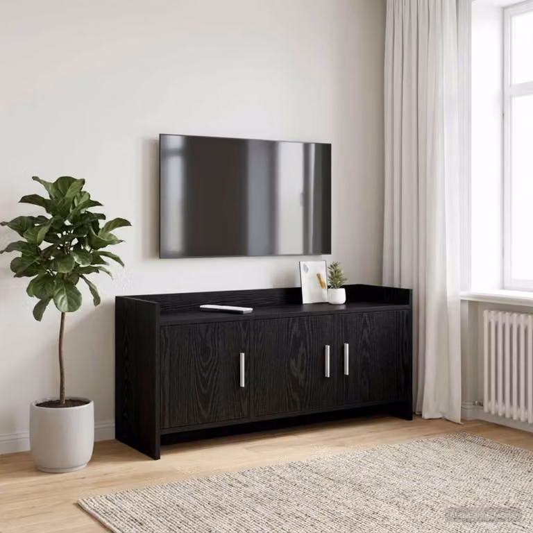 Mobile TV vidaXL moderno in legno e metallo nero e rovere, L 102 x P 33 x H 47 cm
