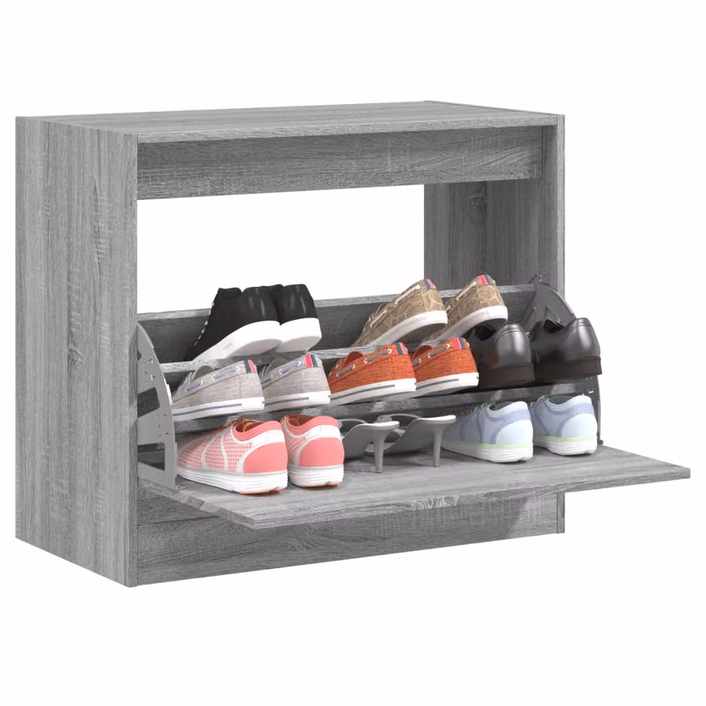 Scarpiera moderna vidaXL in legno grigio con scomparti basculanti L: 80 cm, P: 42 cm, H: 69 cm