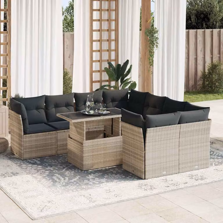 Set Divano da Giardino vidaXL 9pz a Forma di L con Cuscini e Tavolino, Grigio