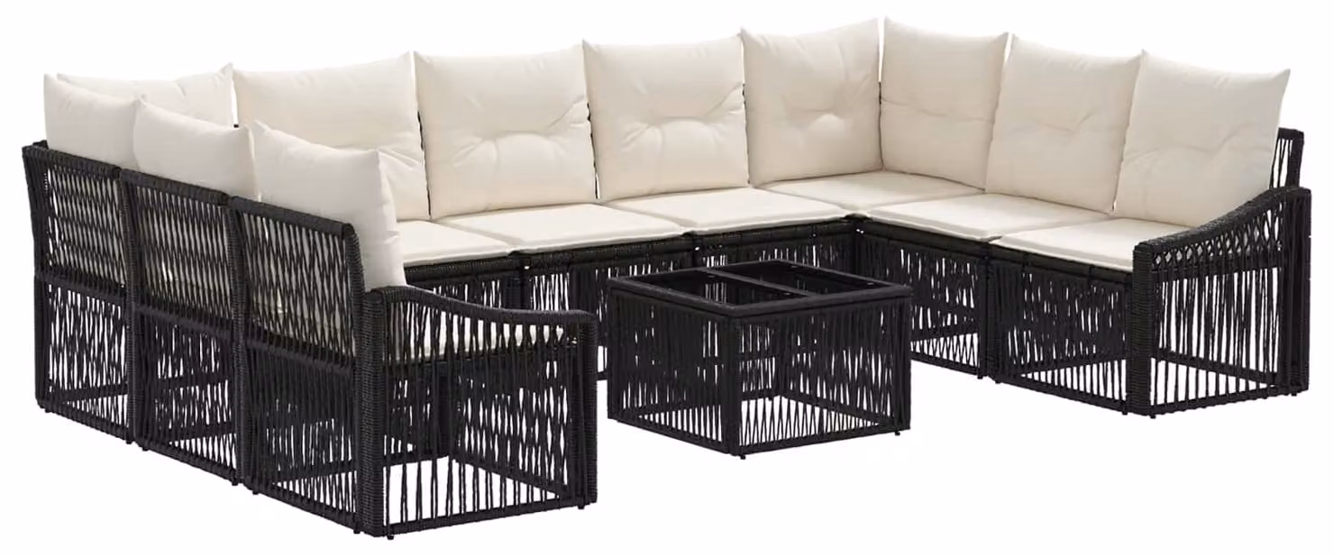 Set Divano da Giardino 10 pcs Nero polyrattan