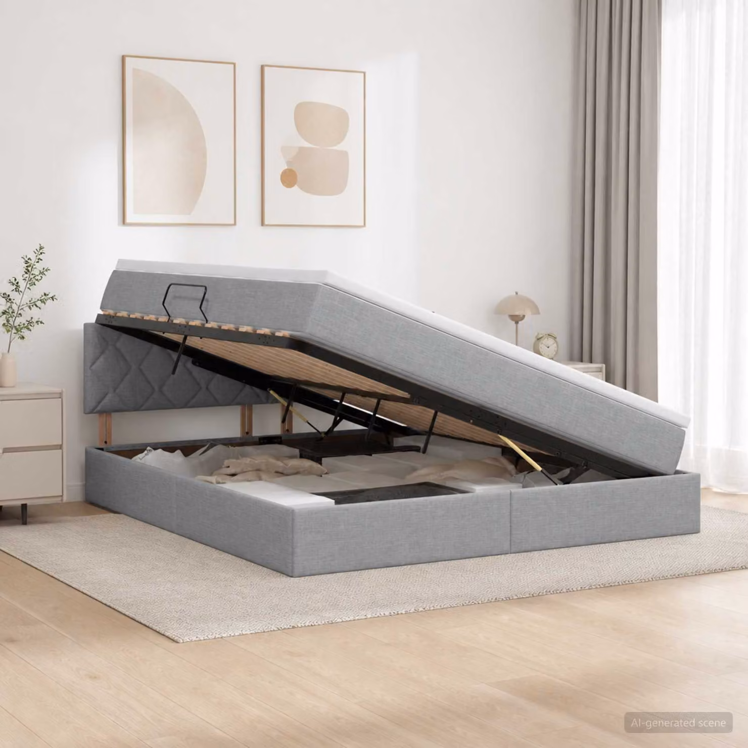 Letto con contenitore e materasso incluso vidaXL con illuminazione LED Grigio Chiaro L/P: 140 x 190 cm