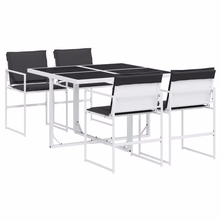 Set da Pranzo da Giardino 5 pz con Cuscini Bianco in Textilene