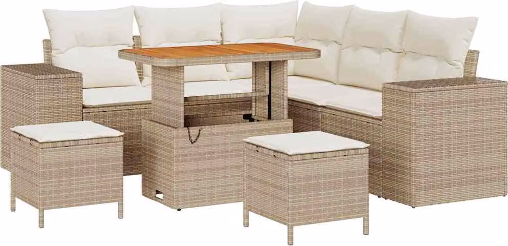 Set Divano da Giardino con cuscino 8 pcs Beige polyrattan