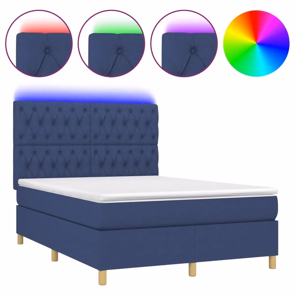 Letto Ibrido vidaXL con Materasso, Illuminazione LED Sotto il Letto e Porta USB, Tessuto Blu e Bianco, L/P: 140 x 200 cm – 2