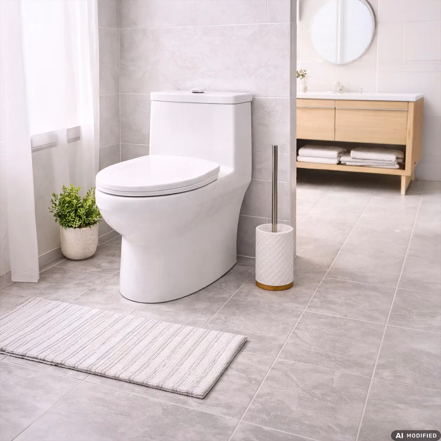 Portascopino con scopino Vestiamo Casa in poliresina e bamboo bianco, H 37 cm x diametro 9 cm – 2