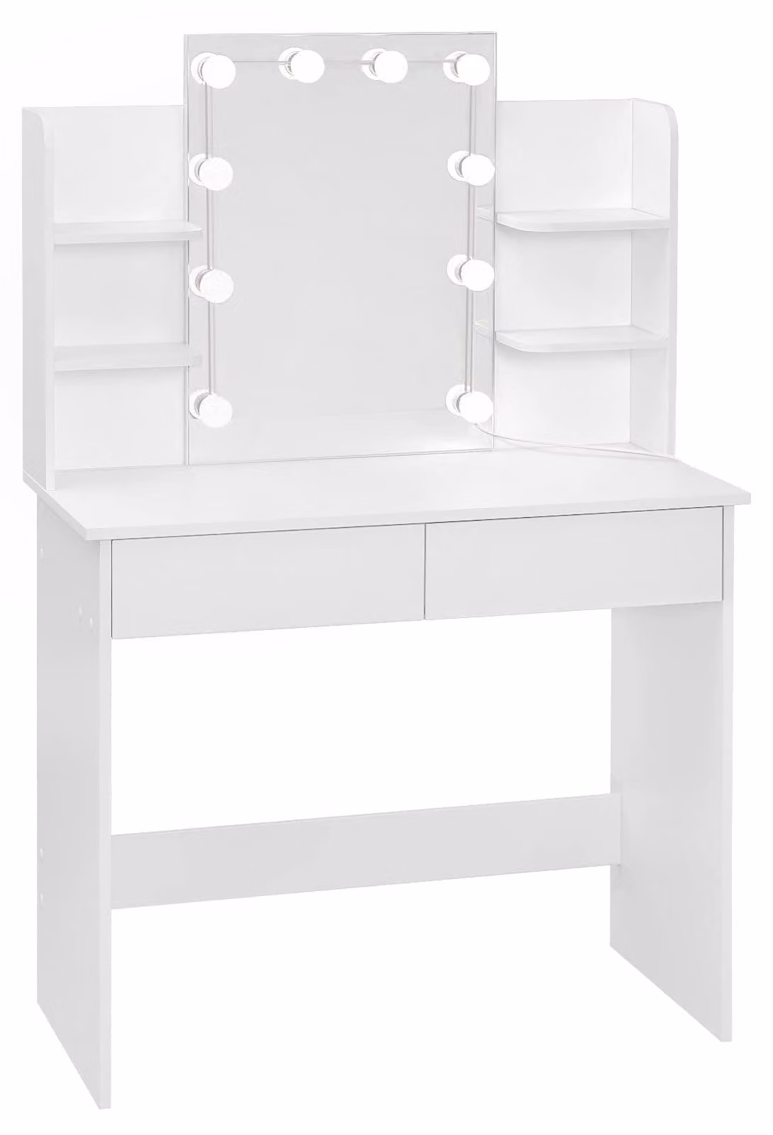 Comò da trucco con illuminazione a LED e specchio | Bianco | 90x40x135 cm