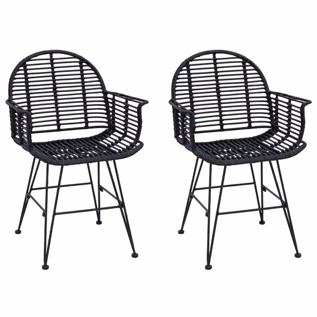 Set di 2 sedie da pranzo vidaXL in rattan e metallo nero con braccioli, L 57 cm x P 55 cm x H 85 cm – 2