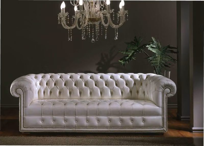Design Chesterfield Sofagarnitur 3 Sitzer Leder Couch Blau Polster Sofas Luxus