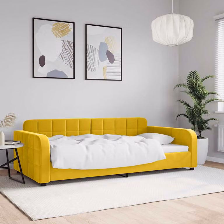 Letto da giorno vidaXL in velluto giallo con struttura in legno e metallo L: 200 cm, P: 100 cm, H: 71 cm