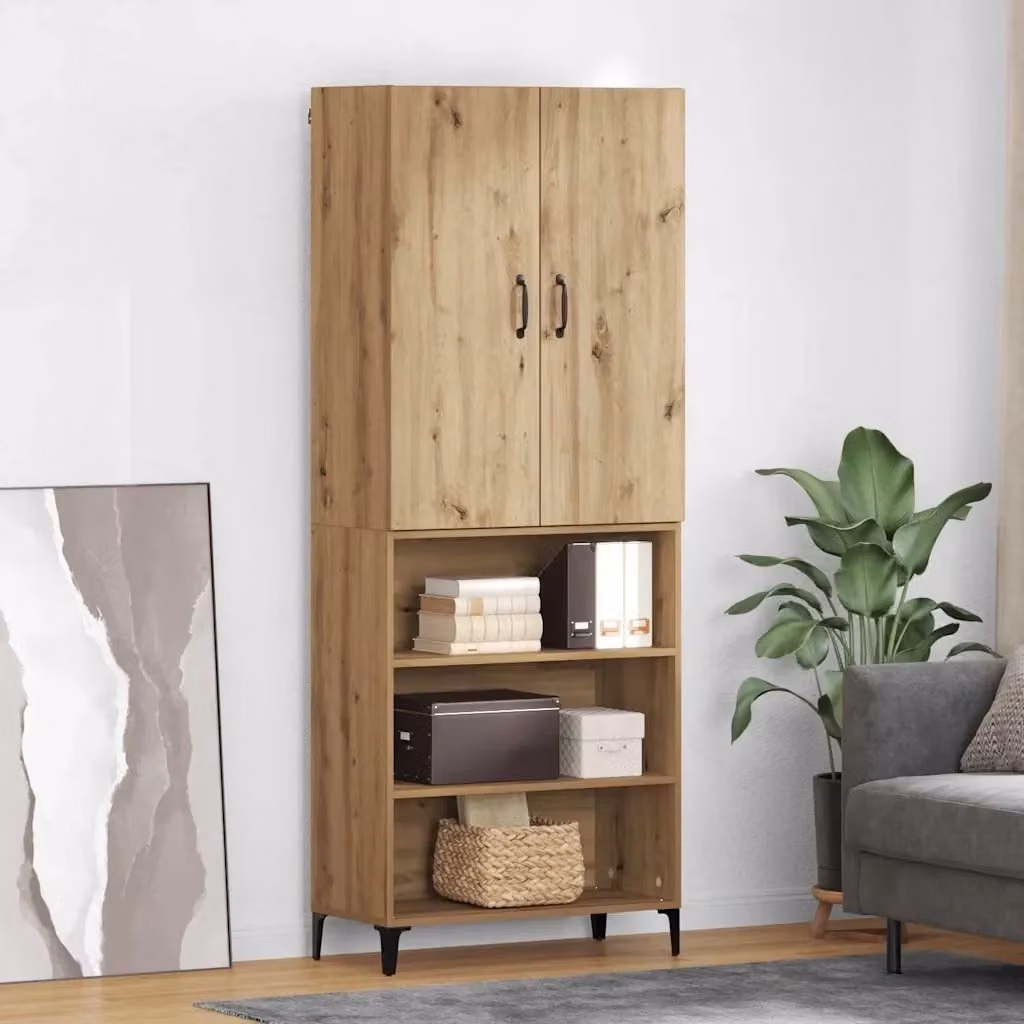Credenza moderna in rovere artigianale marrone con ante a battente, ideale per soggiorno o sala da pranzo, L: 69,5 cm, P: 34 cm, H: 180 cm – 2