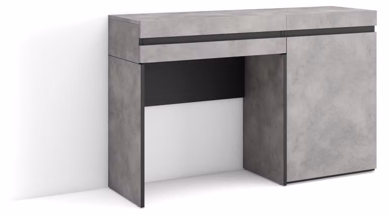 Scrivania con spazio contenitore, dimensioni 121x35x75 cm, aspetto cemento