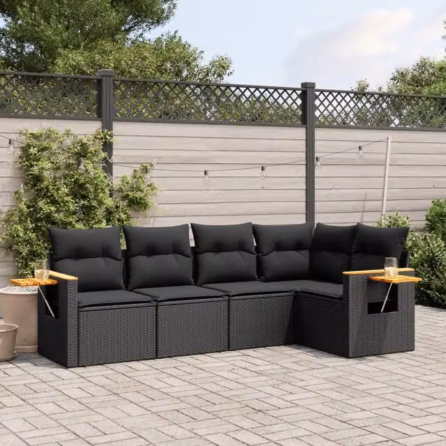 Set Divani da Giardino 5 pz con Cuscini in Polyrattan Nero 3259185
