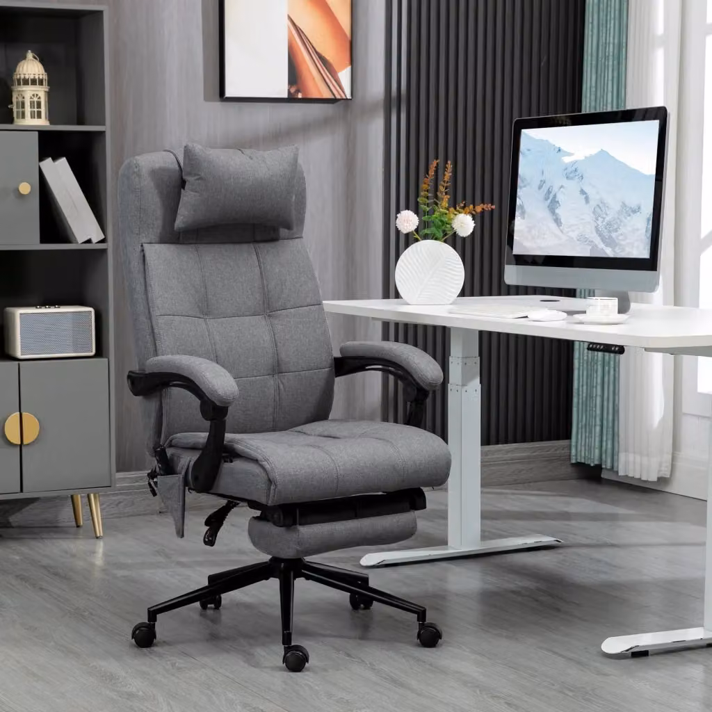 Sedia da Ufficio Presidenziale GIORDANOSHOP Grigia con Poggiapiedi e Poggiatesta L: 66 cm, P: 76 cm, H: 112-120 cm – 2