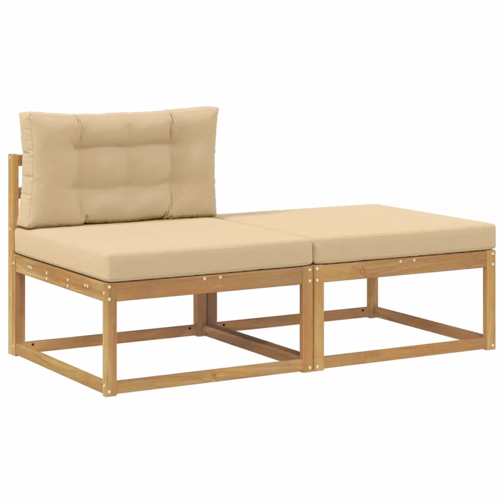 Set di 2 poggiapiedi da esterno vidaXL in legno di acacia con tessuto beige e bianco
