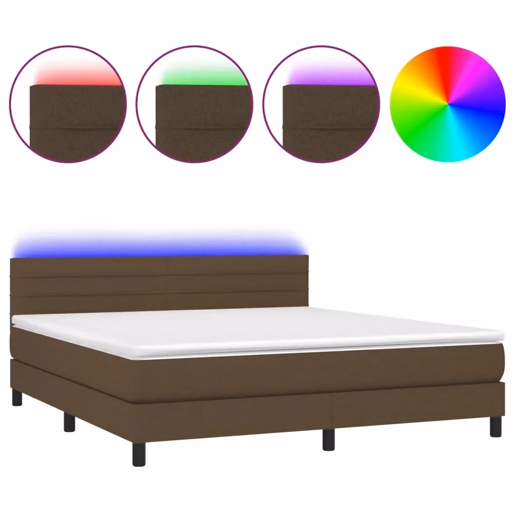Letto Ibrido Moderno vidaXL con Illuminazione LED e Porte USB, Tessuto Marrone e Bianco, L/P: 160 x 200 cm – 2
