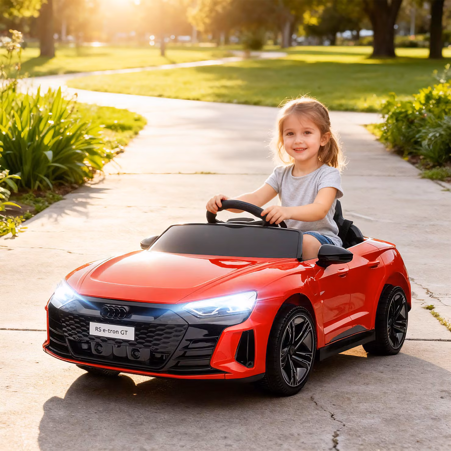 Macchina Elettrica Audi per Bambini HOMCOM con Luci e Suoni, Rossa e Nera, L: 103 cm, P: 58 cm, H: 41 cm – 2