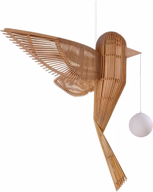 Lampada a sospensione LZF Bird Vertical in legno marrone con tecnologia LED dimmerabile