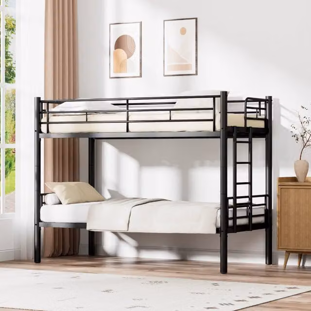 Letto a castello per bambini Zephmum in metallo nero, trasformabile in 2 letti singoli, L/P/H: 90 x 200 x 155 cm