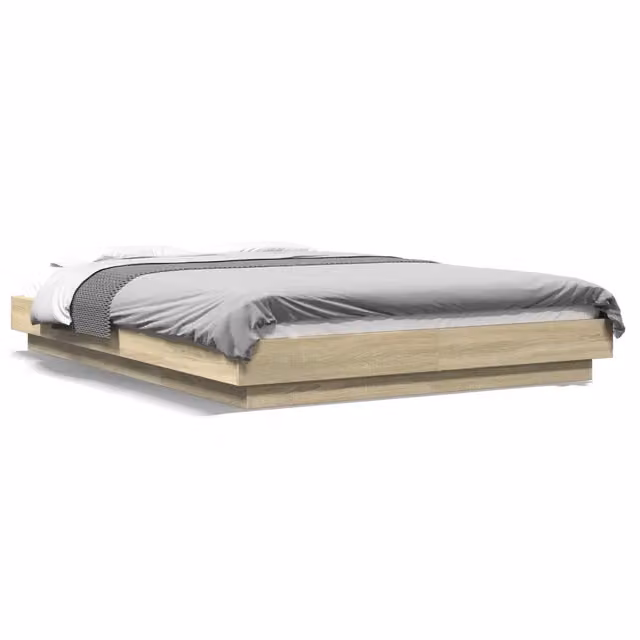 Letto matrimoniale moderno in legno color rovere con doghe fisse L/P/H: 120 x 200 x 23 cm – 1