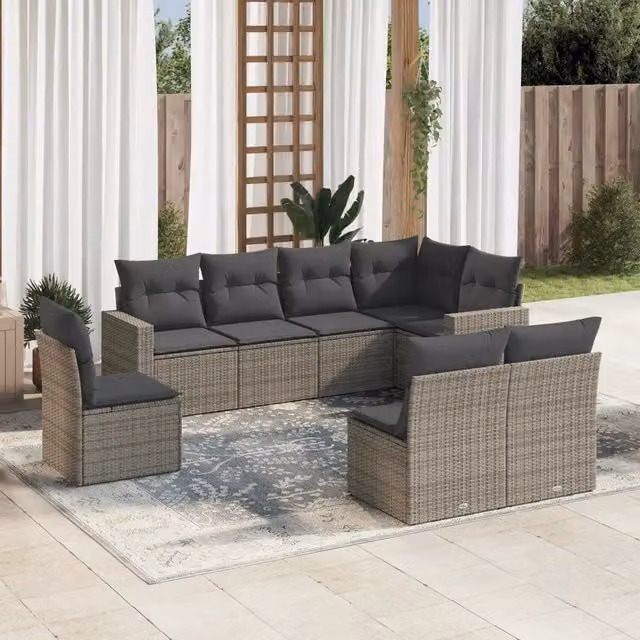 Set Divano da Giardino 8 pz con Cuscini Grigio in Polyrattan 3251407