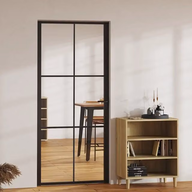 Porta interna moderna vidaXL in alluminio e vetro nero e trasparente, reversibile, L: 93 cm, H: 201,5 cm