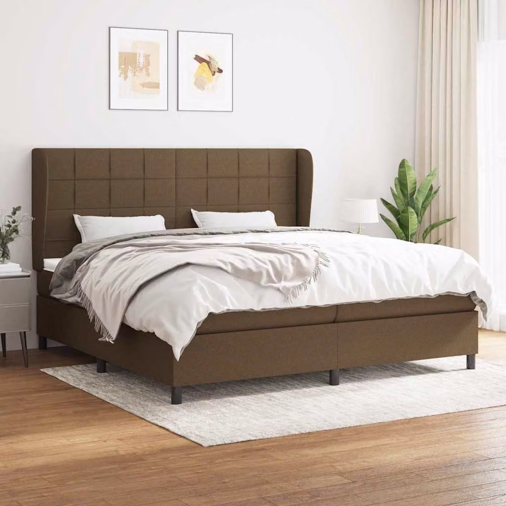 vidaXL Giroletto a Molle con Materasso Ibrido in Tessuto Marrone e Bianco L/P/H: 200 x 200 x 25 cm – 1