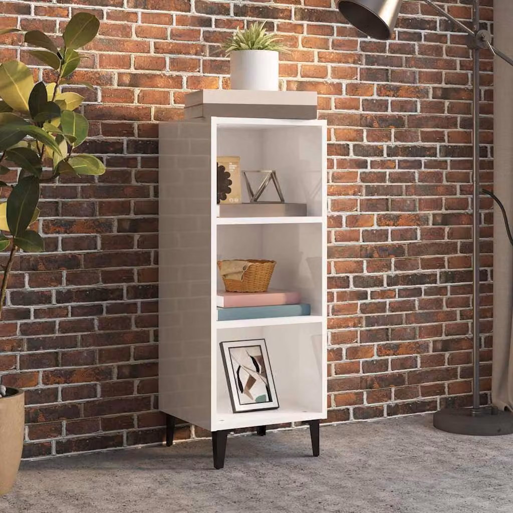 Credenza a parete vidaXL in legno e metallo bianco lucido L/P/H: 34,5 x 32,5 x 90 cm