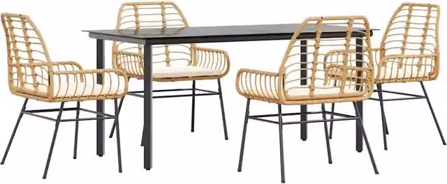 Set da Pranzo da Giardino 5pz | Set Salotto da Giardino con Cuscini Polyrattan Vetro