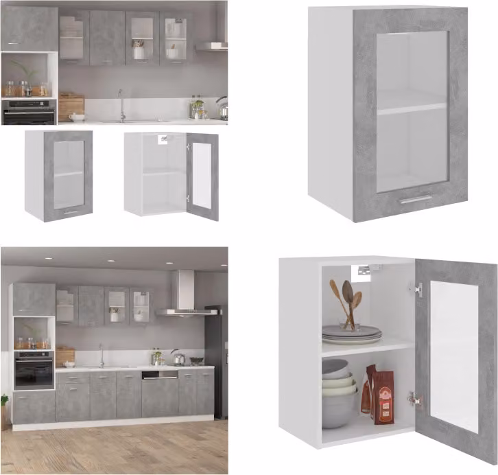 vidaXL Mobiletto sospeso in vetro grigio cemento 40x31x60 cm in legno - Mobiletto sospeso in vetro - Mobiletto sospeso in vetro - Mobiletto da cucina - Mobiletti da cucina