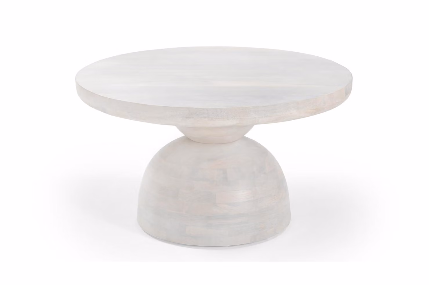 Marmoholz - Tavolino Sovana rotondo Ø70 x H40 cm in legno di mango massiccio con finitura bianca non uniforme, stile giapponese e moderno classico